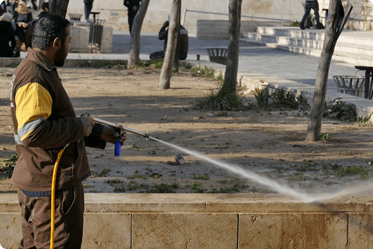Man power washing